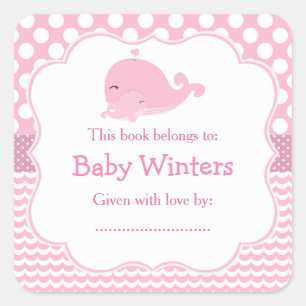 Cute Parent & Child Whale Pink Girl Bookplate Square Sticker
