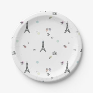 Cute Paris France Eiffel Tower Pattern Paper Plate