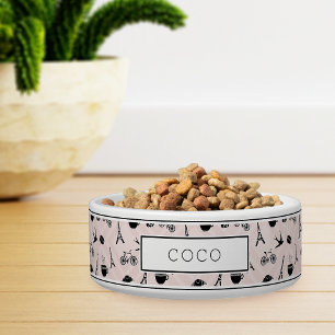 Cute Paris Pattern French Theme Personalised Pet Bowl