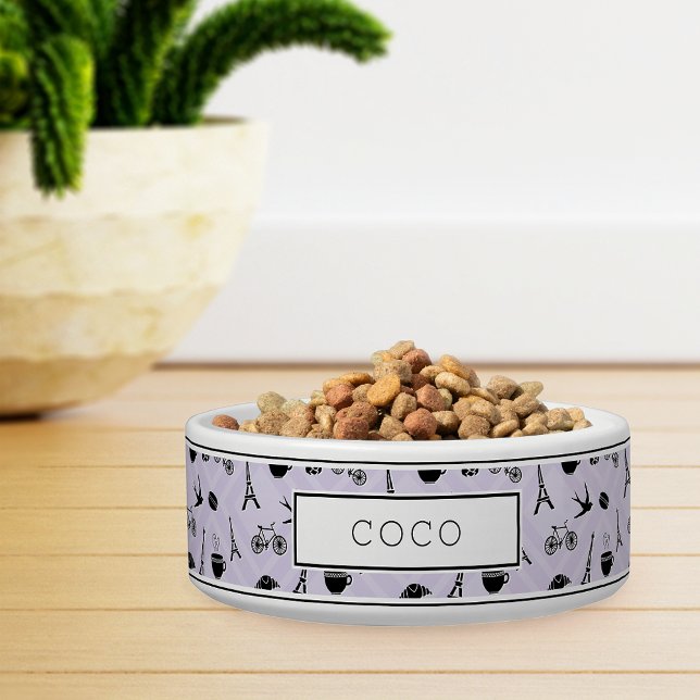 Cute Paris Pattern French Theme Personalised Pet Bowl (Creator Uploaded)
