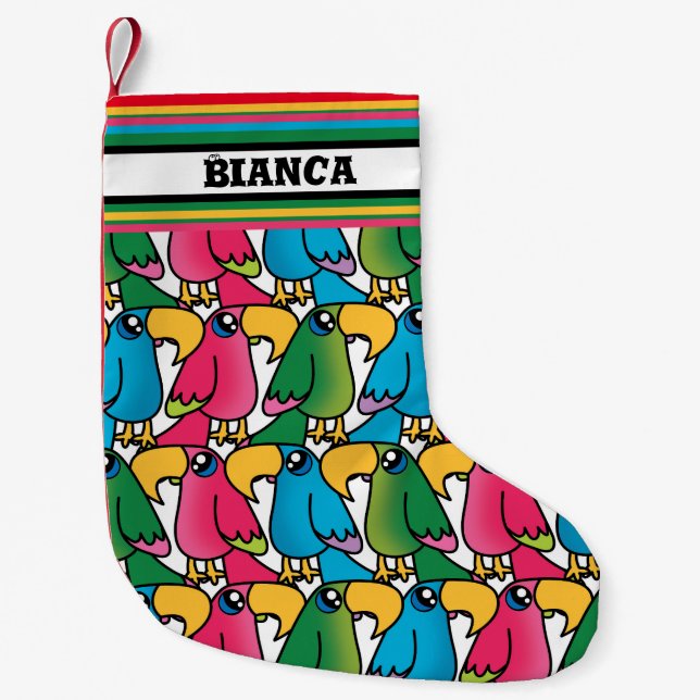 Cute Parrot, custom name  Small Christmas Stocking (Front)