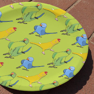 Cute Parrot Pattern Indian Ringneck Parakeet Green Paper Plate
