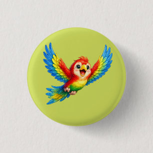 Cute Parrot with Big Eyes Happy Colourful Bird 3 Cm Round Badge