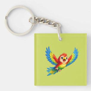 Cute Parrot with Big Eyes Happy Colourful Bird Key Ring