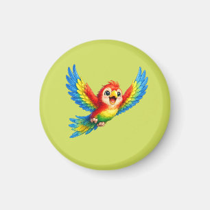 Cute Parrot with Big Eyes Happy Colourful Bird Magnet