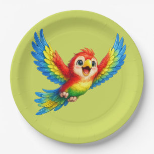 Cute Parrot with Big Eyes Happy Colourful Bird Paper Plate