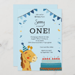 Cute Party Animal Boy 1st Birthday Invitation