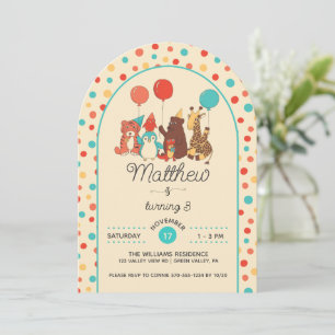Cute Party Animals and Polka Dots Birthday Party Invitation