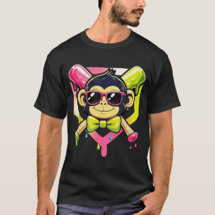 Cute Party Animals Baseball Funny Monkey Sunglasse T-Shirt