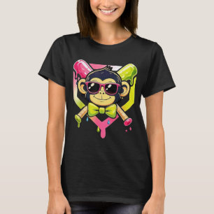 Cute Party Animals Baseball Funny Monkey Sunglasse T-Shirt
