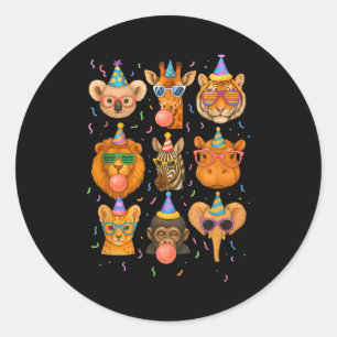 Cute Party Animals Birthday Wildlife Zoo Birthday  Classic Round Sticker