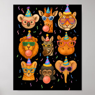 Cute Party Animals Birthday Wildlife Zoo Birthday Poster