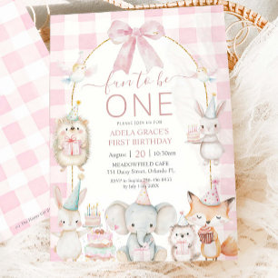 Cute Party Animals Fun To Be One 1st Birthday Pink Invitation