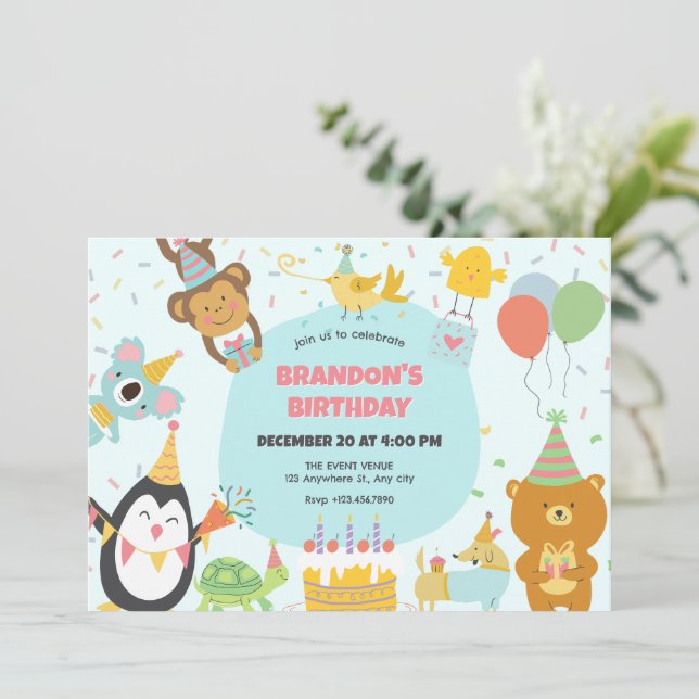 Cute party animals  invitation (Standing Front)
