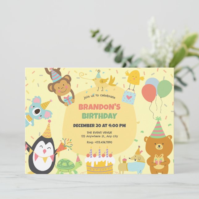 Cute party animals  invitation (Standing Front)