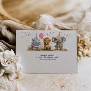 Cute Party Animals Jungle Birthday Invitation Envelope