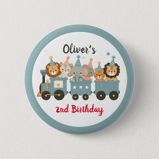 Cute Party Animals on Train Personalised 6 Cm Round Badge (Front)