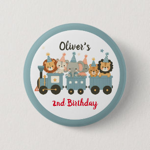 Cute Party Animals on Train Personalised 6 Cm Round Badge