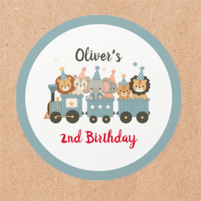 Cute Party Animals on Train Personalised Classic Round Sticker (Creator Uploaded)