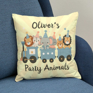 Cute Party Animals on Train Personalised Cushion