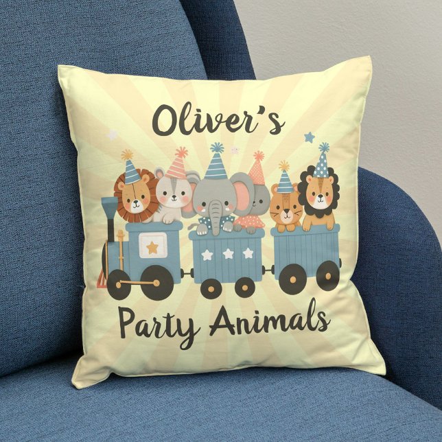 Cute Party Animals on Train Personalised Cushion (Creator Uploaded)
