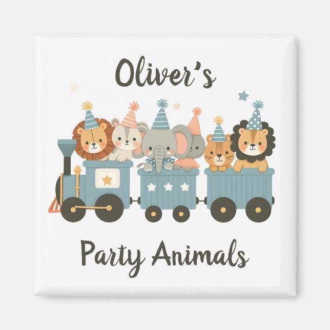 Cute Party Animals on Train Personalised Magnet (Front)