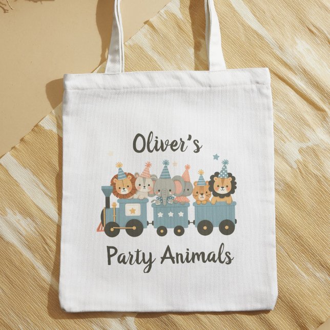 Cute Party Animals on Train Personalised Tote Bag (Creator Uploaded)