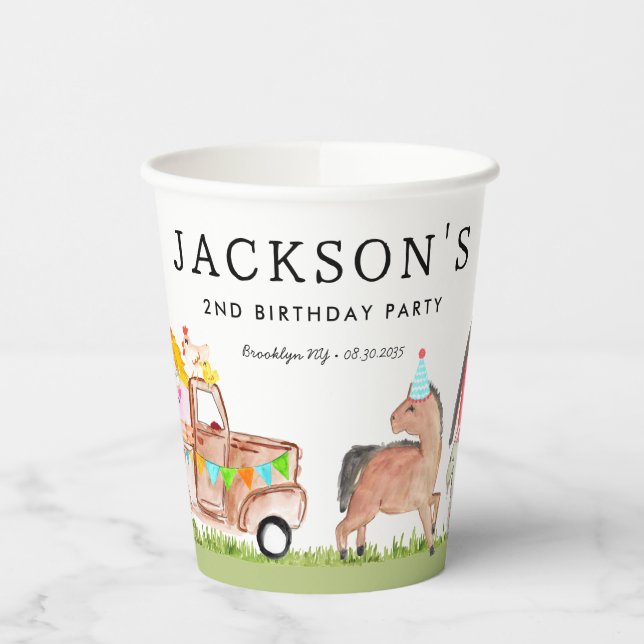 Cute Party Barn Animals Truck Kids Farm Birthday Paper Cups (Left)