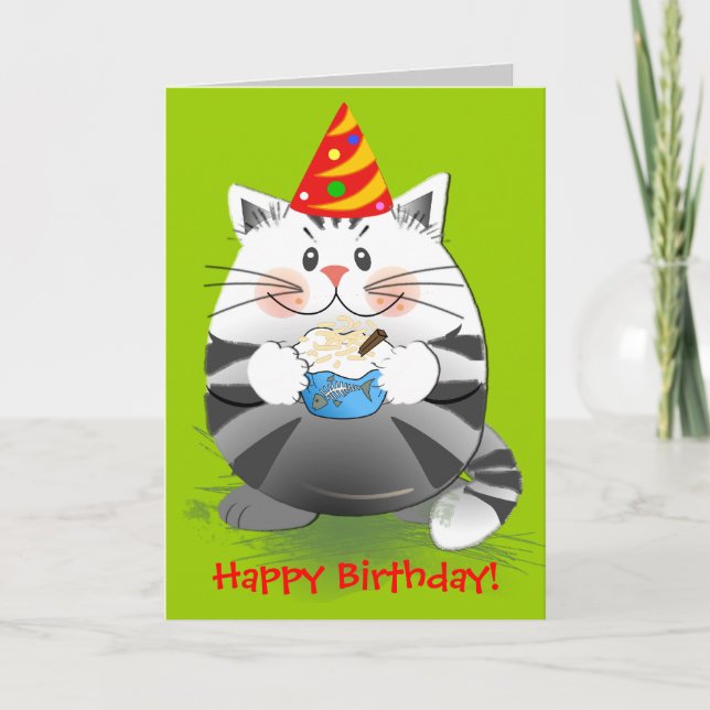 Cute Party cat birthday card (Front)