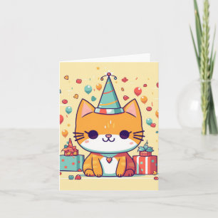 Cute party cat birthday card, card, greeting card