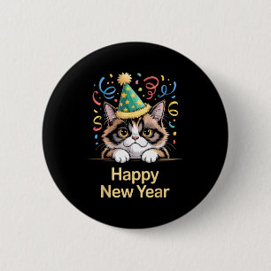Cute Party Cat Happy New Year Funny New Year’s Eve 6 Cm Round Badge