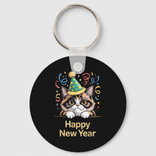 Cute Party Cat Happy New Year Funny New Year’s Eve Key Ring