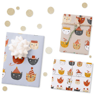 Cute Party Cat Wrapping Paper Sheet