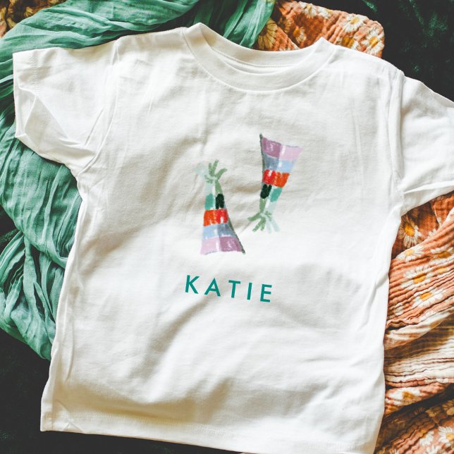 Cute Party Hat Illustration Personalised Name Baby T-Shirt (Party hat illustrations personalized name kids t-shirt.)