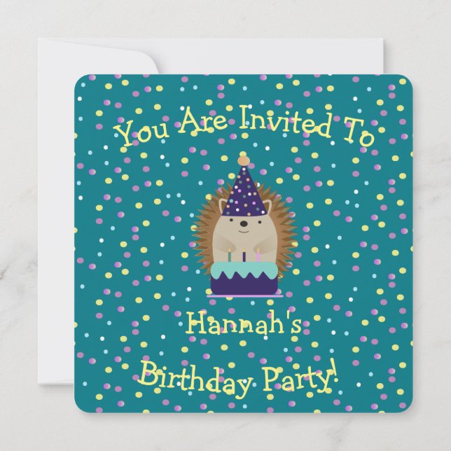 Cute Party Hedgehog Birthday Party Invitation (Back)