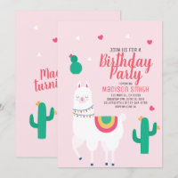 Cute Party Llama Birthday Invitation