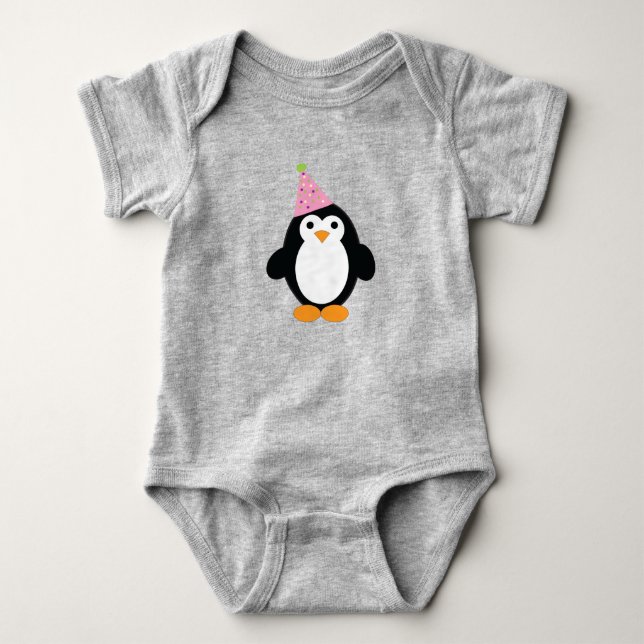 Cute Party Penguin Baby Bodysuit (Front)