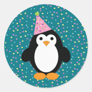 Cute Party Penguin Classic Round Sticker