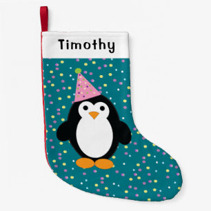 Cute Party Penguin Confetti background Small Christmas Stocking