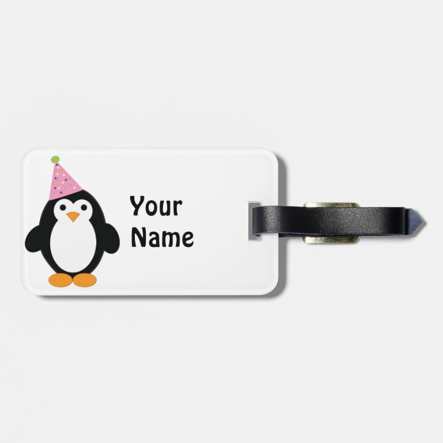 Cute Party Penguin Luggage Tag (Back Horizontal)