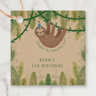 Cute party sloth blue hat birthday favour tags