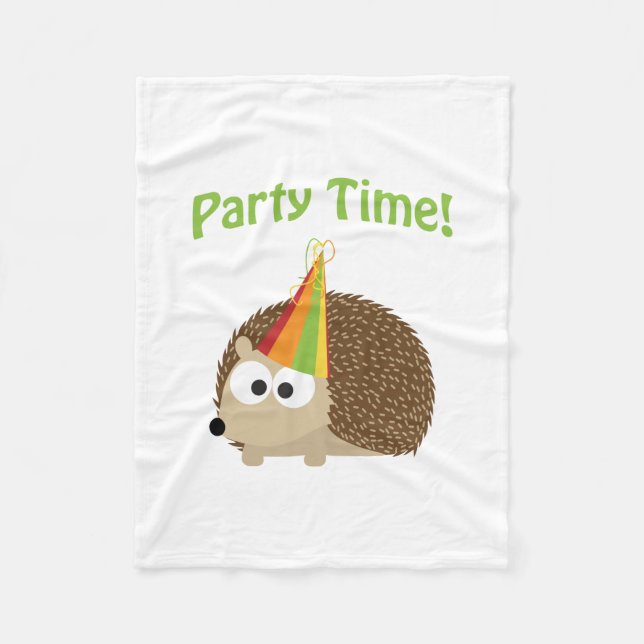 Cute Party Time Hedgehog Fleece Blanket (Front)