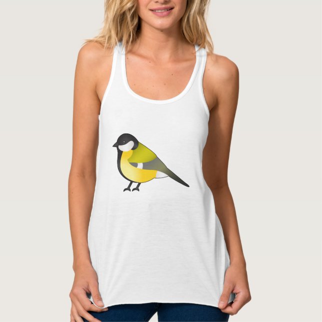 Cute Parus Major Bird Cartoon Illustration Singlet (Front)