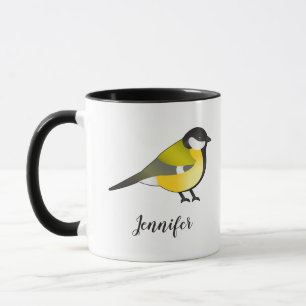 Cute Parus Major Yellow Bird & Custom Name Mug