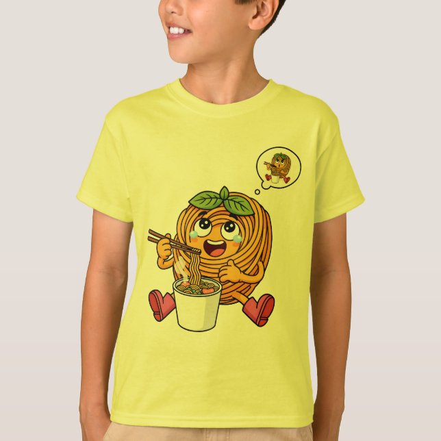 Cute Pasta Polo Eating Noodles T-Shirt (Front)