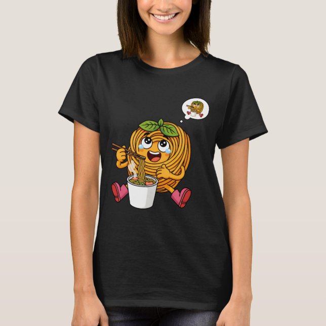 Cute Pasta Polo Eating Noodles T-Shirt (Front)