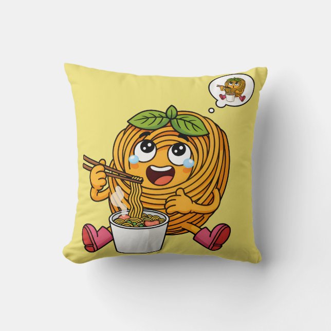 Cute Pasta Polo Eating Noodles T-Shirt Cushion (Front)