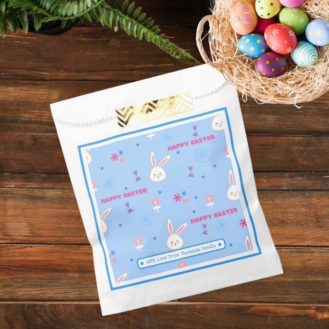 Cute Paste Blue Colour Easter Bunny Floral  Favour Bags (Creator Uploaded)
