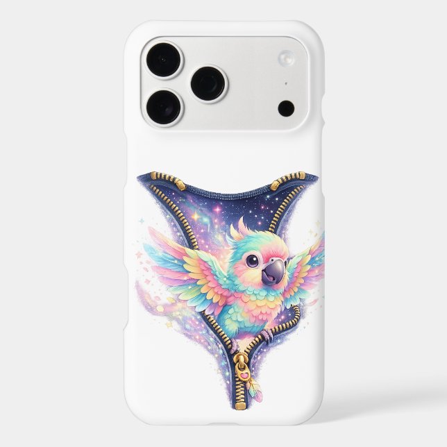 Cute Pastel 3D Parrot Zipper iPhone Case  (Back)