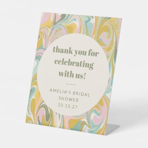 Cute Pastel Abstract Custom Bridal Shower Thanks Pedestal Sign